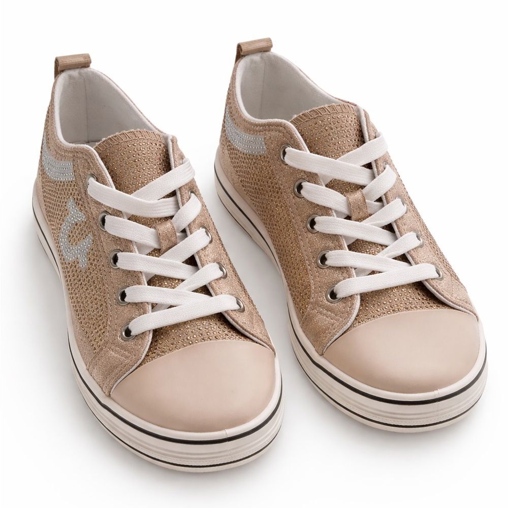True Religion Addilyn Gold Rhinestone Low-Top Sneakers – Women’s US 8